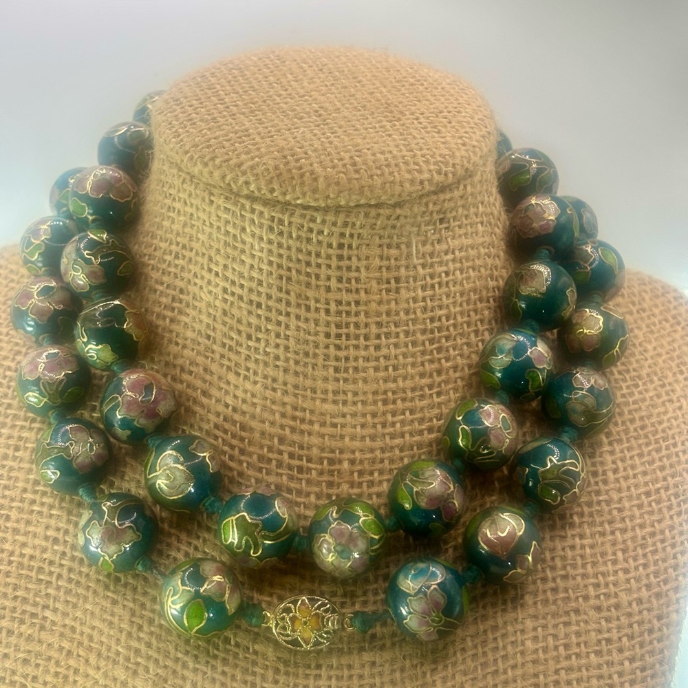 Vintage Cloisonné Enamel Necklace 30 inch - Picture 1 of 7